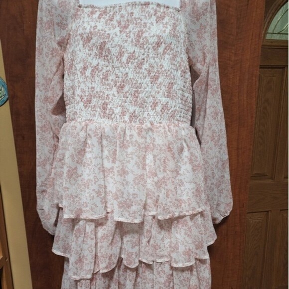 JUNIORS Paisley Floral Square Neck Ruffle Dress Large - Picture 4 of 7